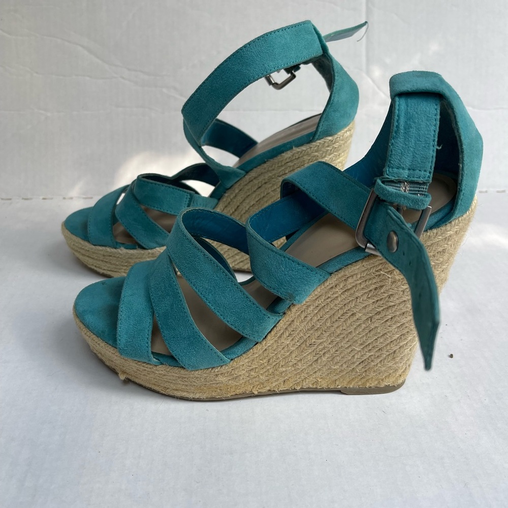 Teal Strap Womens Wedges